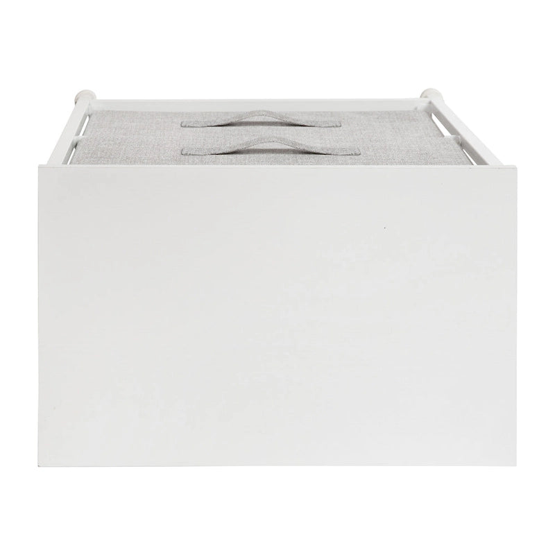 Meuble de rangement à 2 tiroirs avec plateau en bois et tiroirs en tissu foncé