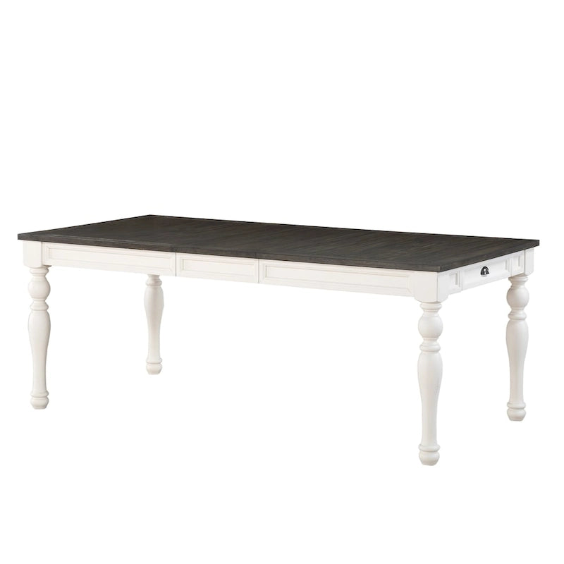  Jillian Farmhouse Two-Tone 80-Inch Dining Table - Two Tone Soft White and Dark Oak