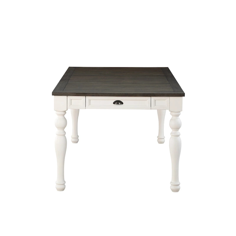Table de salle à manger bicolore style ferme de 80 po – Blanc doux et chêne foncé