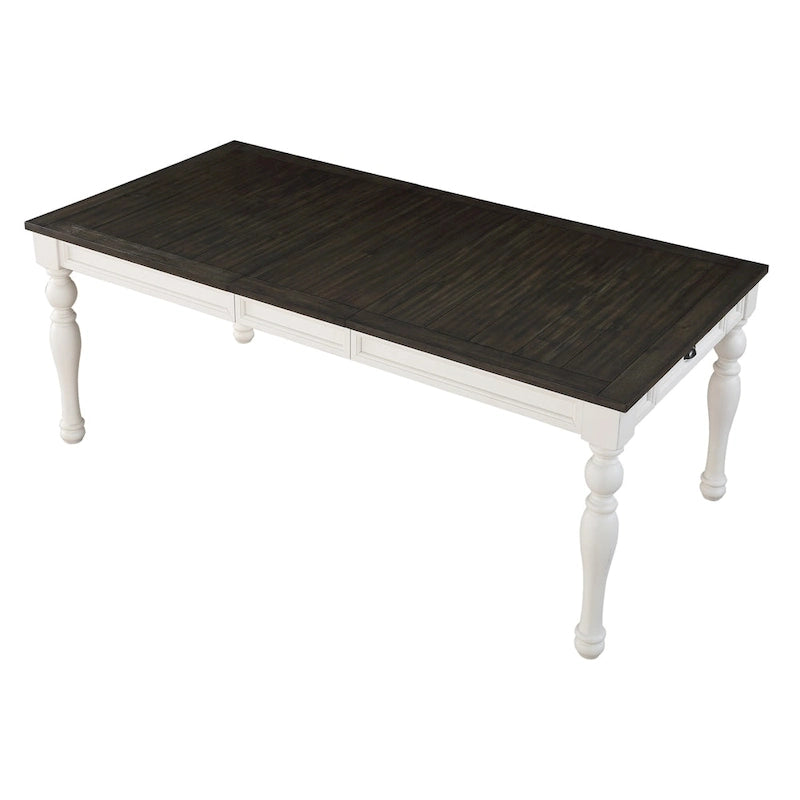 Table de salle à manger bicolore style ferme de 80 po – Blanc doux et chêne foncé
