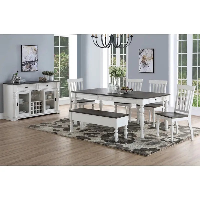 Table de salle à manger bicolore style ferme de 80 po – Blanc doux et chêne foncé