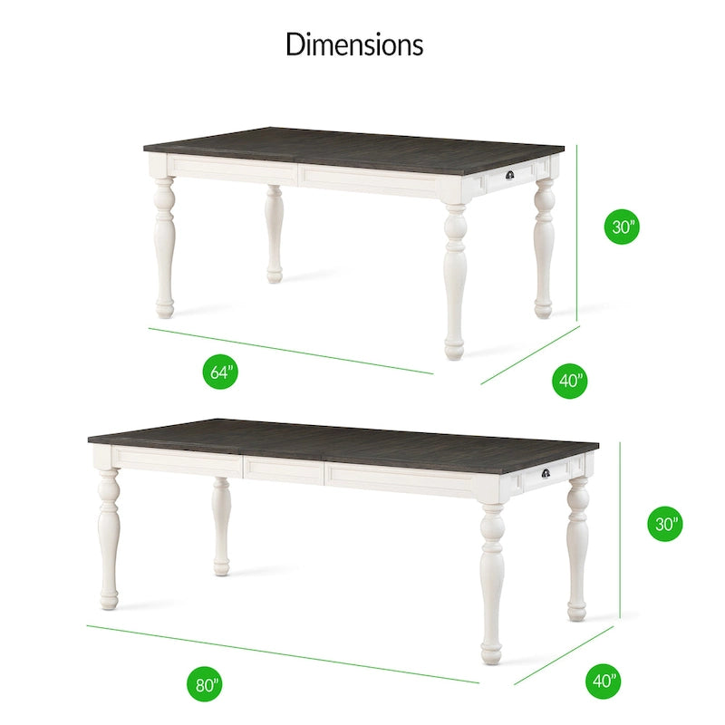 Table de salle à manger bicolore style ferme de 80 po – Blanc doux et chêne foncé