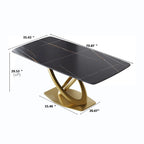 71 Table de salle à manger moderne avec plateau rectangulaire en pierre frittée et base dorée