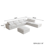 Canapé modulable en U 6 places en lin avec pouf, rembourré de duvet, grand confort, 160 pouces, combinaison libre