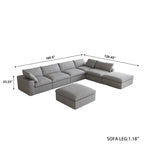 Canapé modulable en U 6 places en lin avec pouf, rembourré de duvet, grand confort, 160 pouces, combinaison libre