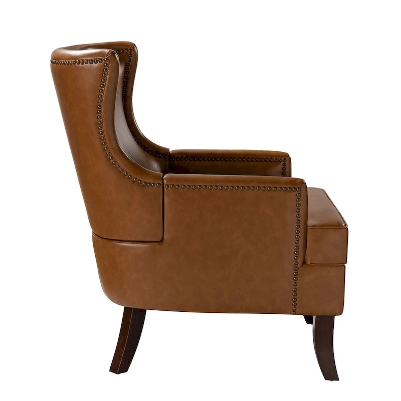 Fauteuil ergonomique moderne du milieu du siècle en cuir végétalien avec dossier ailé, lot de 2