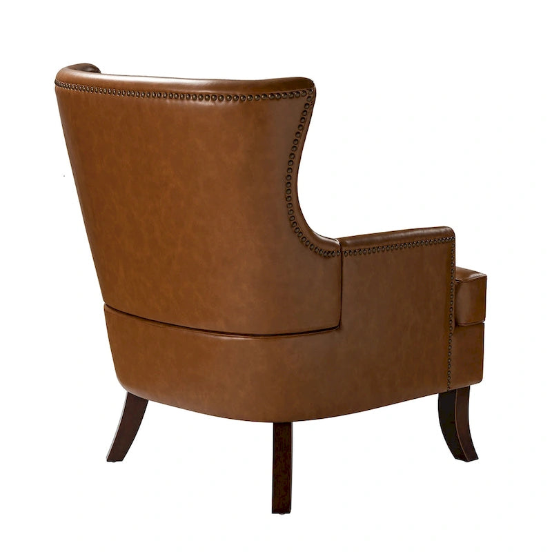Fauteuil ergonomique moderne du milieu du siècle en cuir végétalien avec dossier ailé, lot de 2