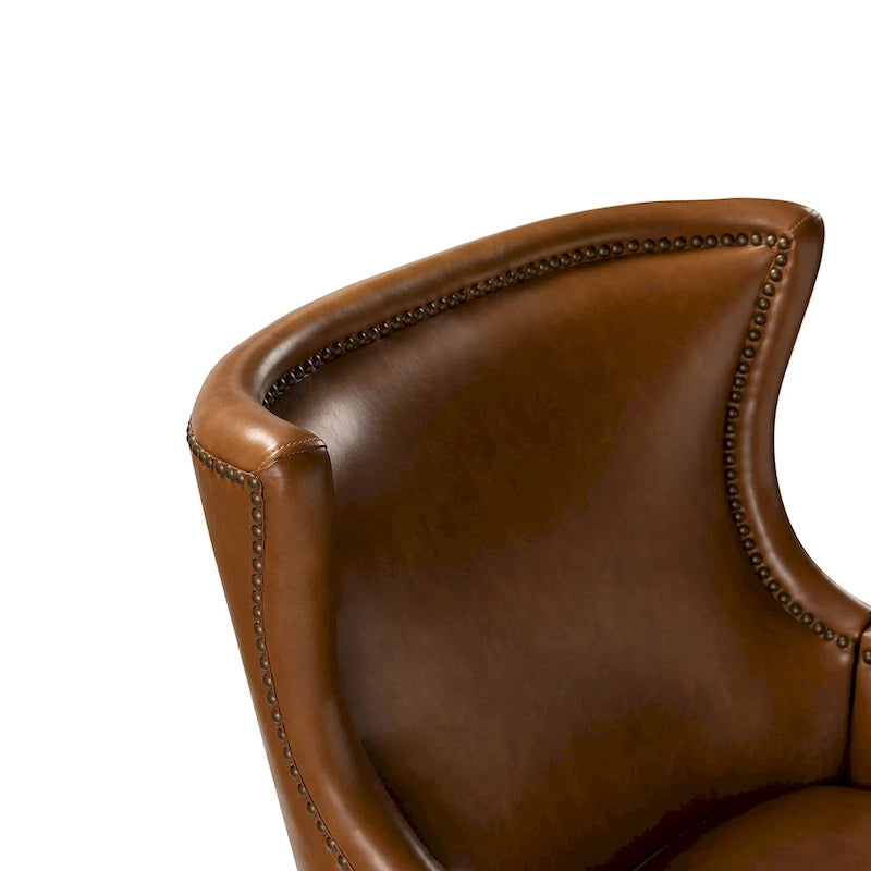 Fauteuil ergonomique moderne du milieu du siècle en cuir végétalien avec dossier ailé, lot de 2