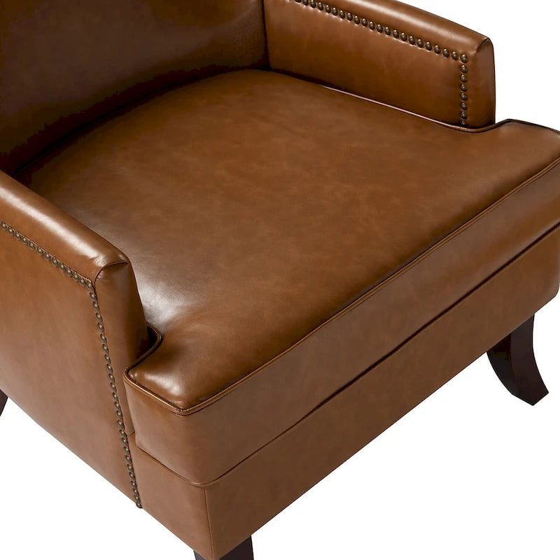 Fauteuil ergonomique moderne du milieu du siècle en cuir végétalien avec dossier ailé, lot de 2
