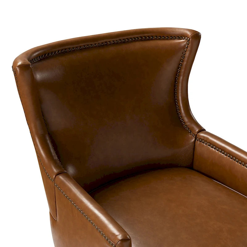 Fauteuil ergonomique moderne du milieu du siècle en cuir végétalien avec dossier ailé, lot de 2