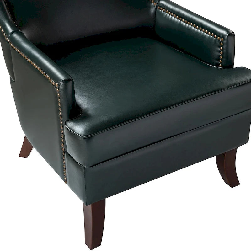 Fauteuil ergonomique moderne du milieu du siècle en cuir végétalien avec dossier ailé, lot de 2