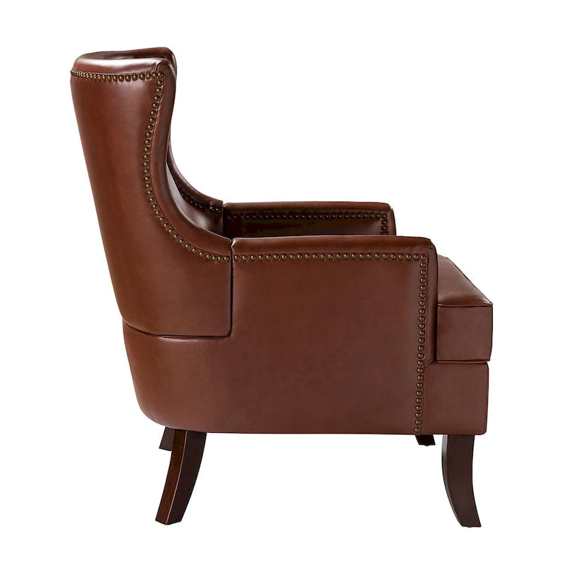 Fauteuil ergonomique moderne du milieu du siècle en cuir végétalien avec dossier ailé, lot de 2