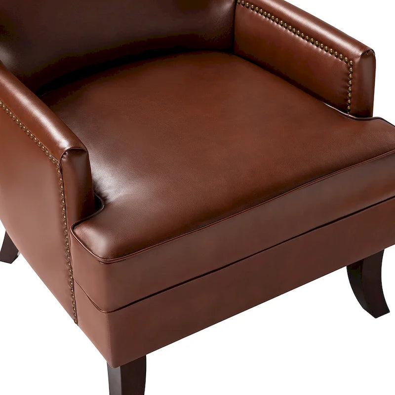Fauteuil ergonomique moderne du milieu du siècle en cuir végétalien avec dossier ailé, lot de 2