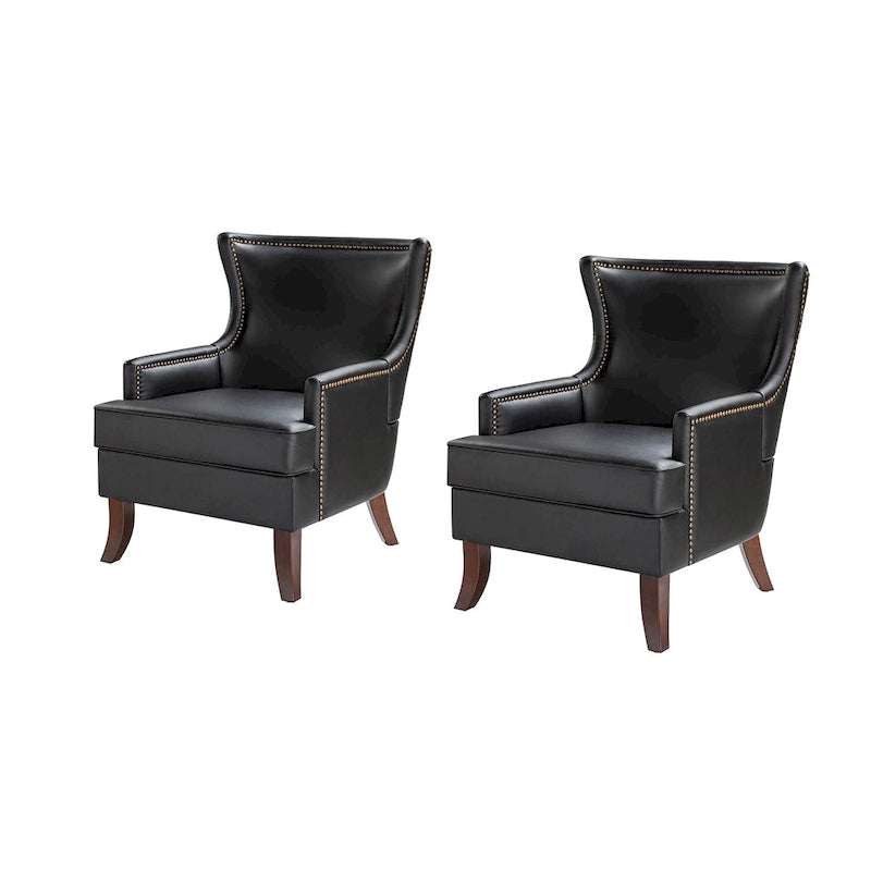 Fauteuil ergonomique moderne du milieu du siècle en cuir végétalien avec dossier ailé, lot de 2
