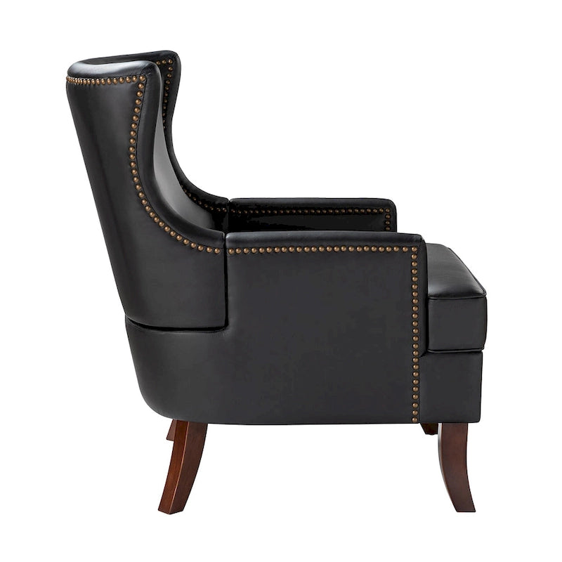 Fauteuil ergonomique moderne du milieu du siècle en cuir végétalien avec dossier ailé, lot de 2