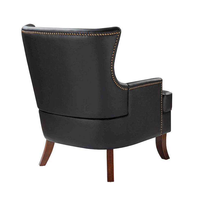 Fauteuil ergonomique moderne du milieu du siècle en cuir végétalien avec dossier ailé, lot de 2