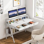 Bureau informatique avec 2 tiroirs et étagère de rangement, support pour écran