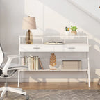 Bureau informatique avec 2 tiroirs et étagère de rangement, support pour écran