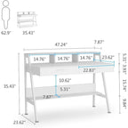 Bureau informatique avec 2 tiroirs et étagère de rangement, support pour écran