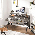 Bureau informatique avec 2 tiroirs et étagère de rangement, support pour écran