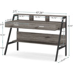Bureau informatique avec 2 tiroirs et étagère de rangement, support pour écran