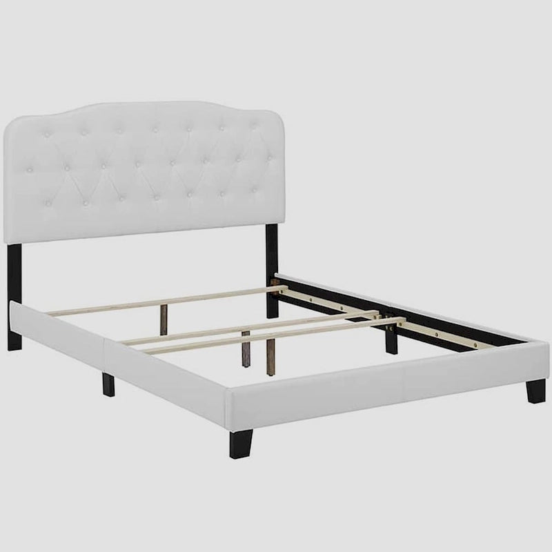 Lit plateforme en cuir king avec tête de lit capitonnée