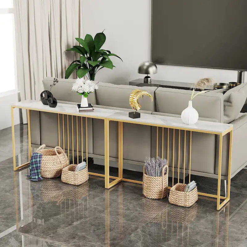 47 Tables consoles longues et étroites en pierre frittée pour entrée ou canapé - L 120 x l 30 x H 80 cm