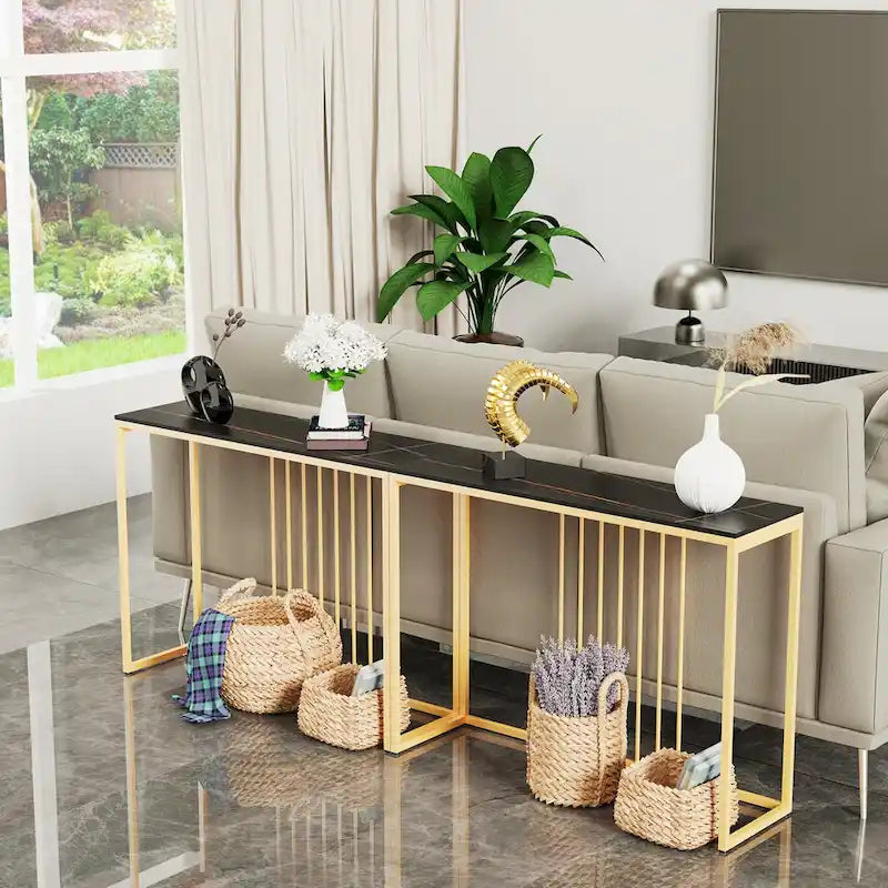 47 Tables consoles longues et étroites en pierre frittée pour entrée ou canapé - L 120 x l 30 x H 80 cm