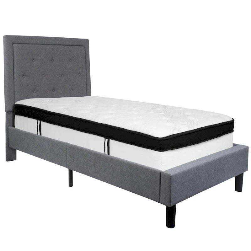 Lit plateforme capitonné et matelas à ressorts ensachés en mousse à mémoire de forme