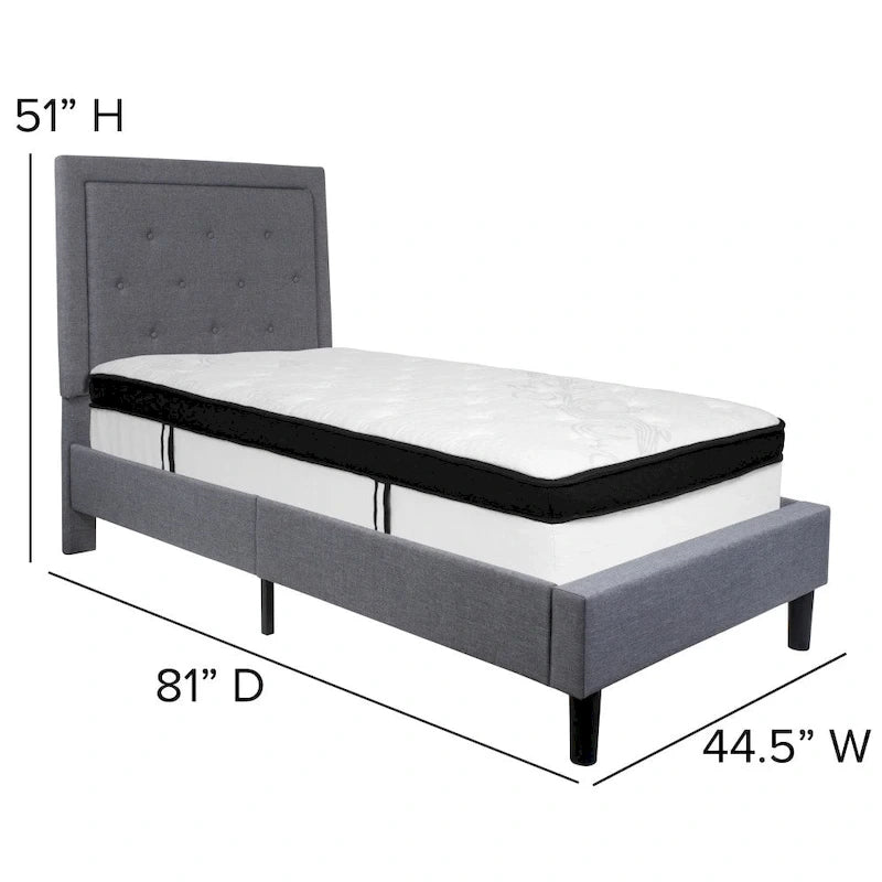 Lit plateforme capitonné et matelas à ressorts ensachés en mousse à mémoire de forme