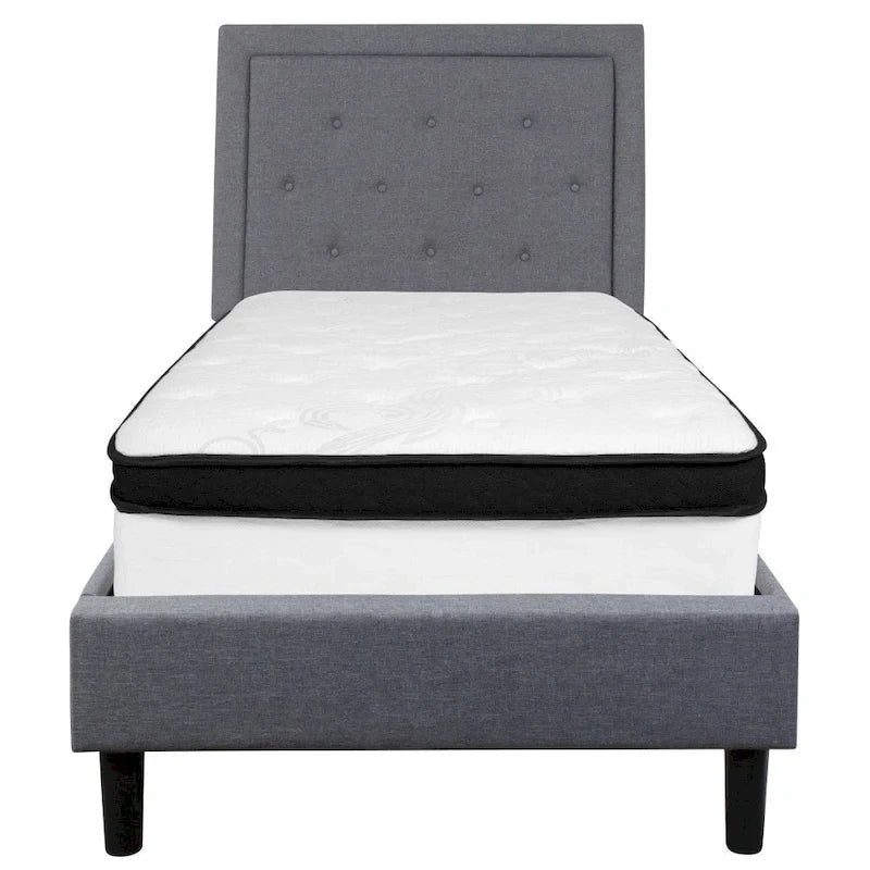 Lit plateforme capitonné et matelas à ressorts ensachés en mousse à mémoire de forme