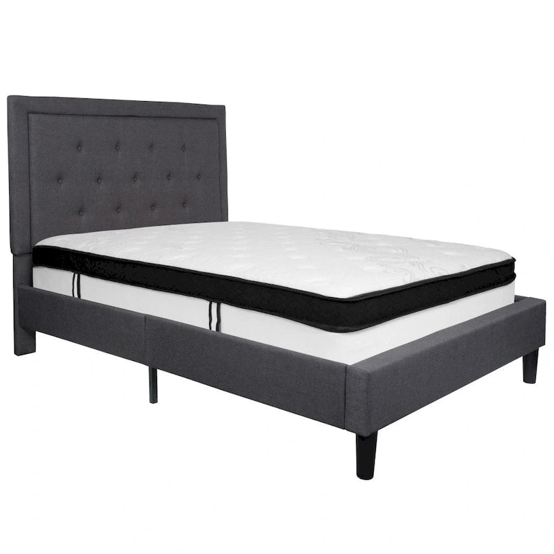 Lit plateforme capitonné et matelas à ressorts ensachés en mousse à mémoire de forme