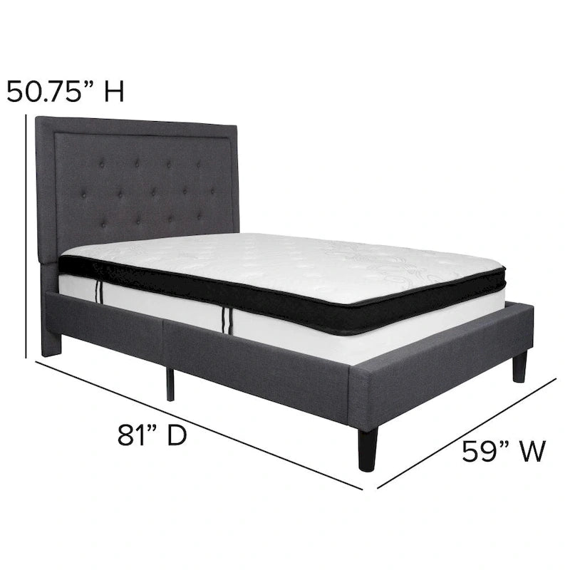 Lit plateforme capitonné et matelas à ressorts ensachés en mousse à mémoire de forme