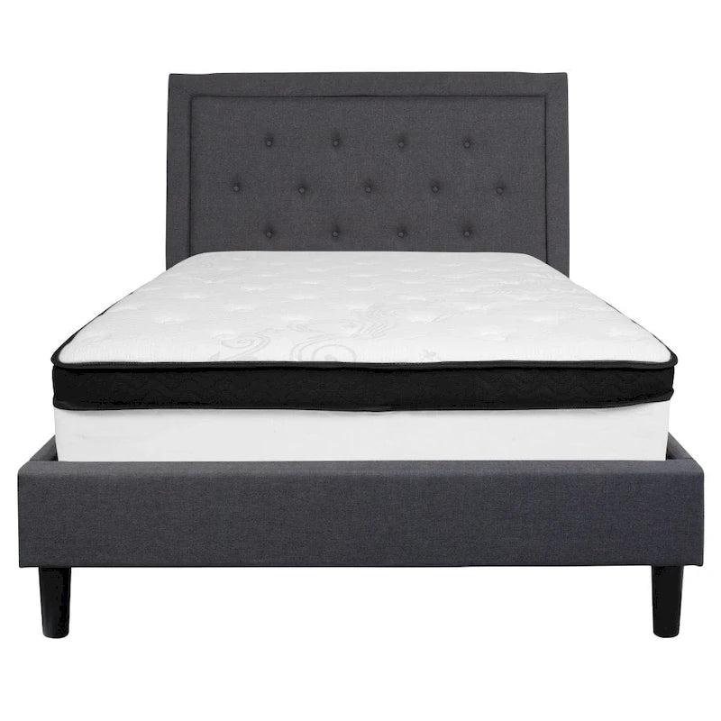 Lit plateforme capitonné et matelas à ressorts ensachés en mousse à mémoire de forme