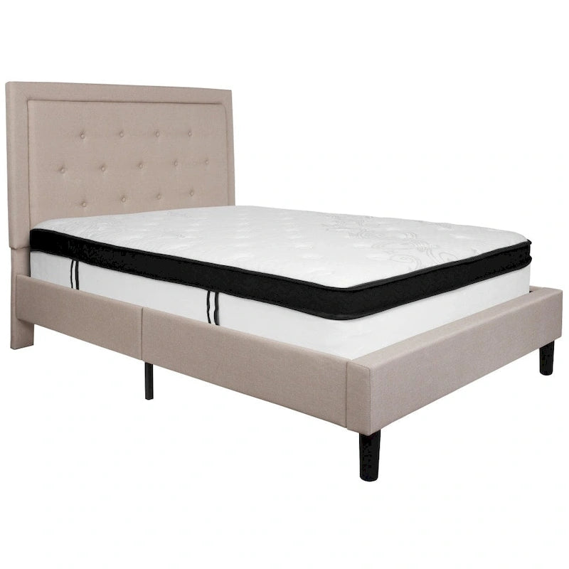 Lit plateforme capitonné et matelas à ressorts ensachés en mousse à mémoire de forme