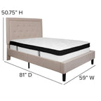 Lit plateforme capitonné et matelas à ressorts ensachés en mousse à mémoire de forme