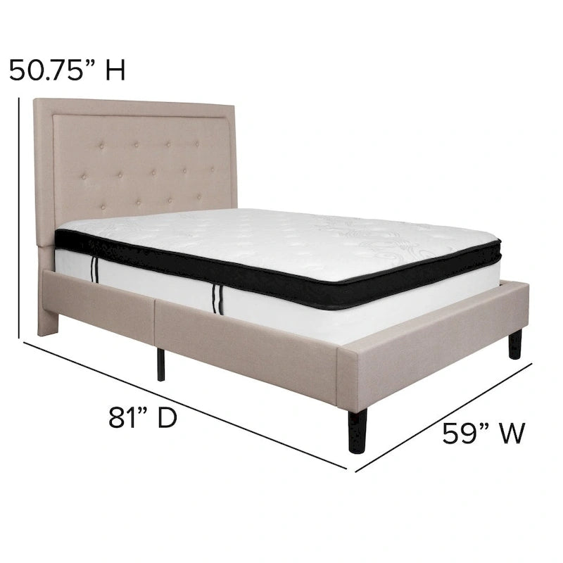 Lit plateforme capitonné et matelas à ressorts ensachés en mousse à mémoire de forme