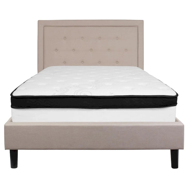 Lit plateforme capitonné et matelas à ressorts ensachés en mousse à mémoire de forme