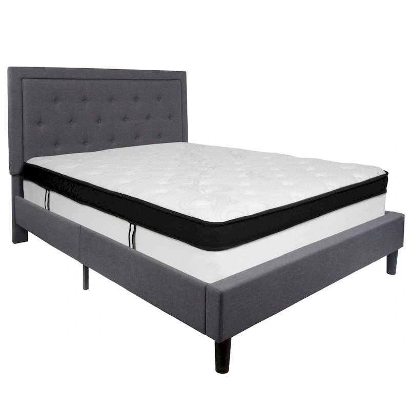 Lit plateforme capitonné et matelas à ressorts ensachés en mousse à mémoire de forme