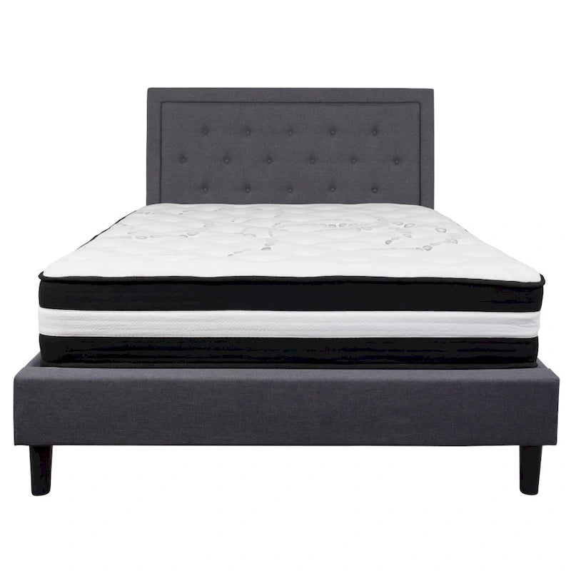 Lit plateforme capitonné et matelas à ressorts ensachés en mousse à mémoire de forme