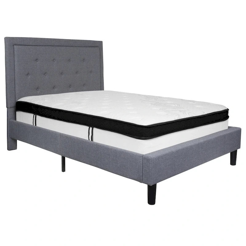 Lit plateforme capitonné et matelas à ressorts ensachés en mousse à mémoire de forme