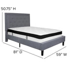 Lit plateforme capitonné et matelas à ressorts ensachés en mousse à mémoire de forme