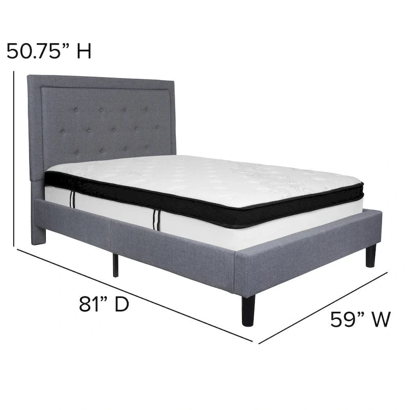Lit plateforme capitonné et matelas à ressorts ensachés en mousse à mémoire de forme