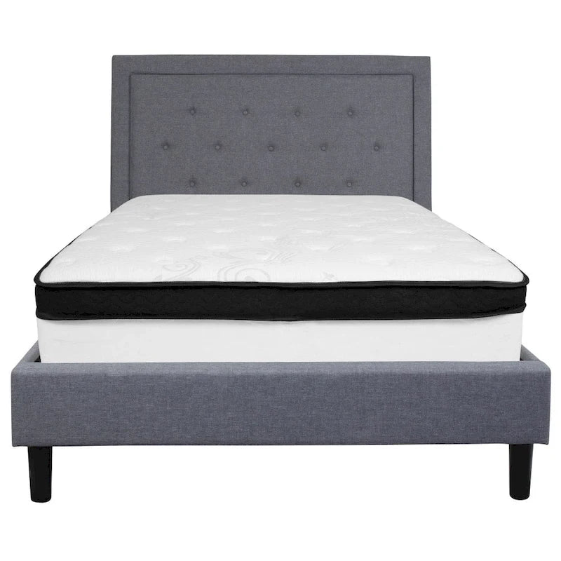 Lit plateforme capitonné et matelas à ressorts ensachés en mousse à mémoire de forme