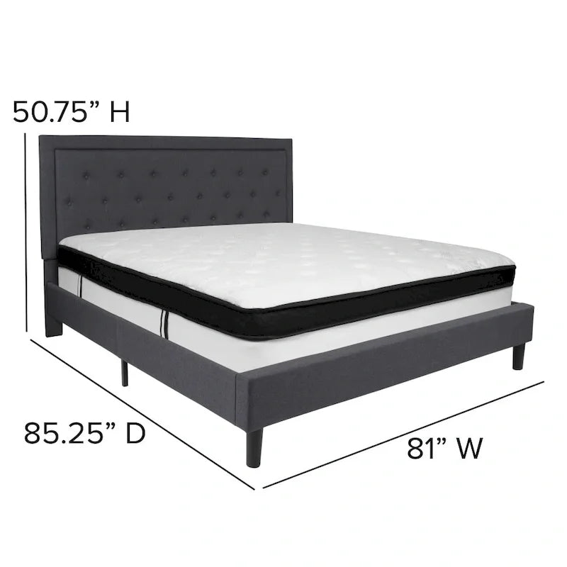 Lit plateforme capitonné et matelas à ressorts ensachés en mousse à mémoire de forme