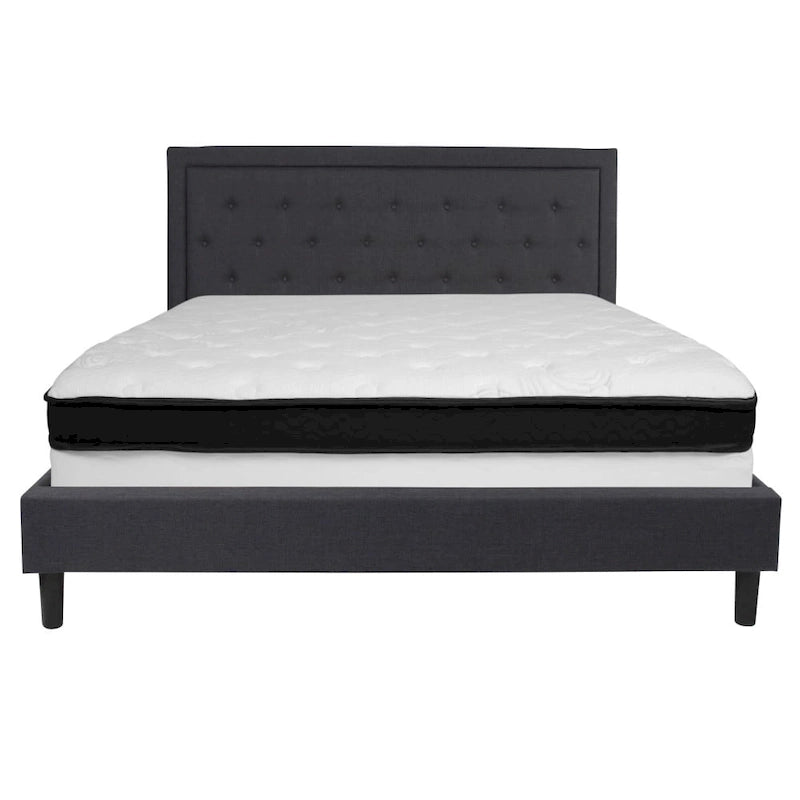 Lit plateforme capitonné et matelas à ressorts ensachés en mousse à mémoire de forme