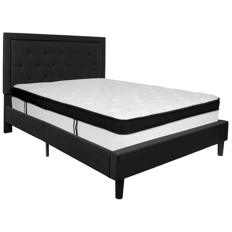 Lit plateforme capitonné et matelas à ressorts ensachés en mousse à mémoire de forme