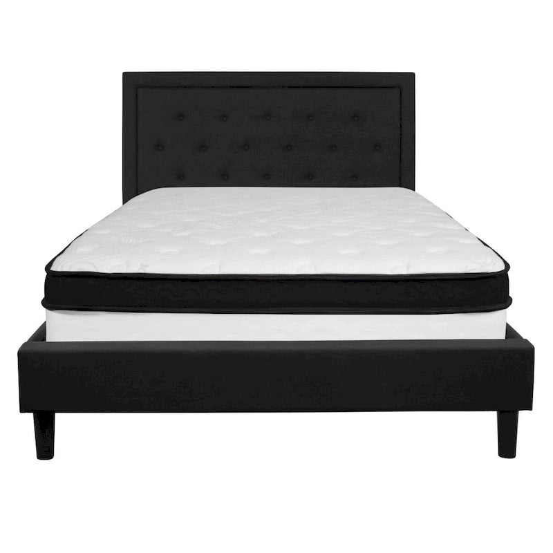 Lit plateforme capitonné et matelas à ressorts ensachés en mousse à mémoire de forme