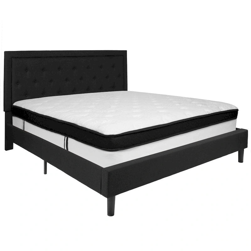 Lit plateforme capitonné et matelas à ressorts ensachés en mousse à mémoire de forme