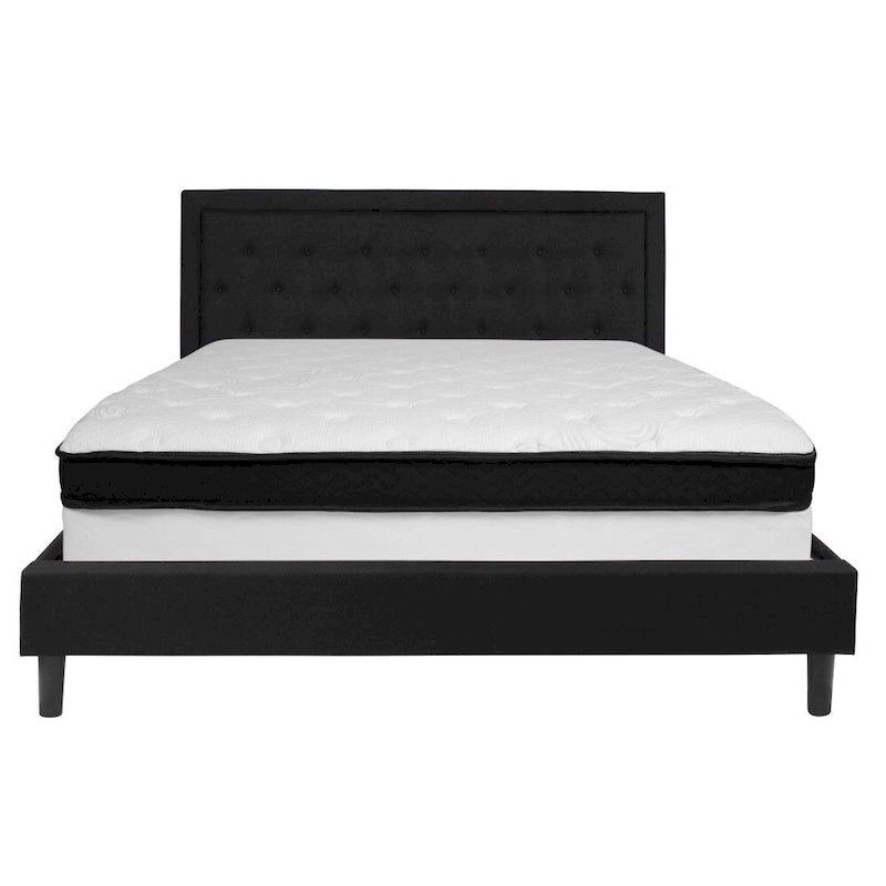 Lit plateforme capitonné et matelas à ressorts ensachés en mousse à mémoire de forme